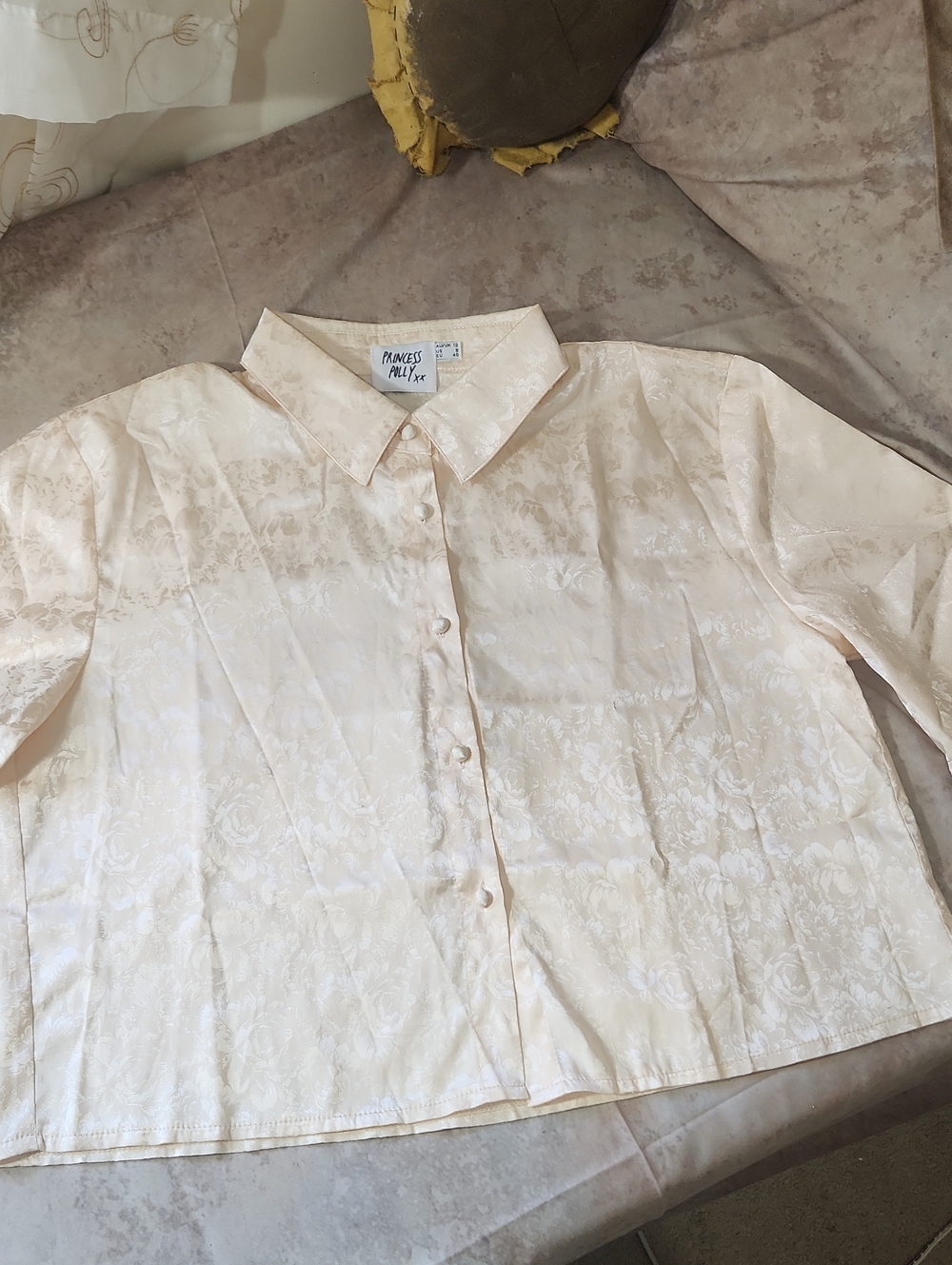 Princess Polly Cream Floral Jacquard Button Down Top